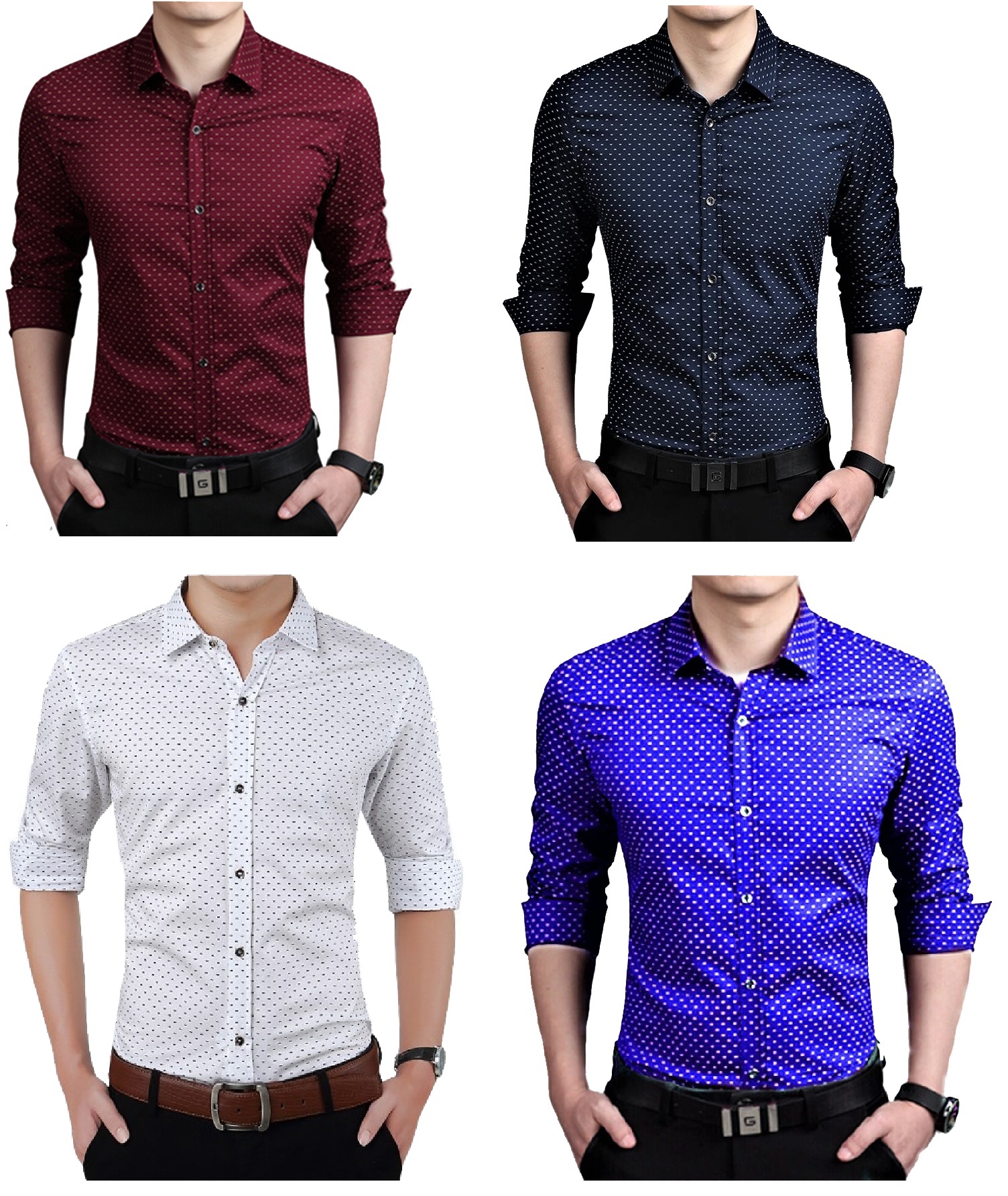 Buy US Pepper Maroon,Nevy, White & Royal Dotted Satin Shirts Online ...