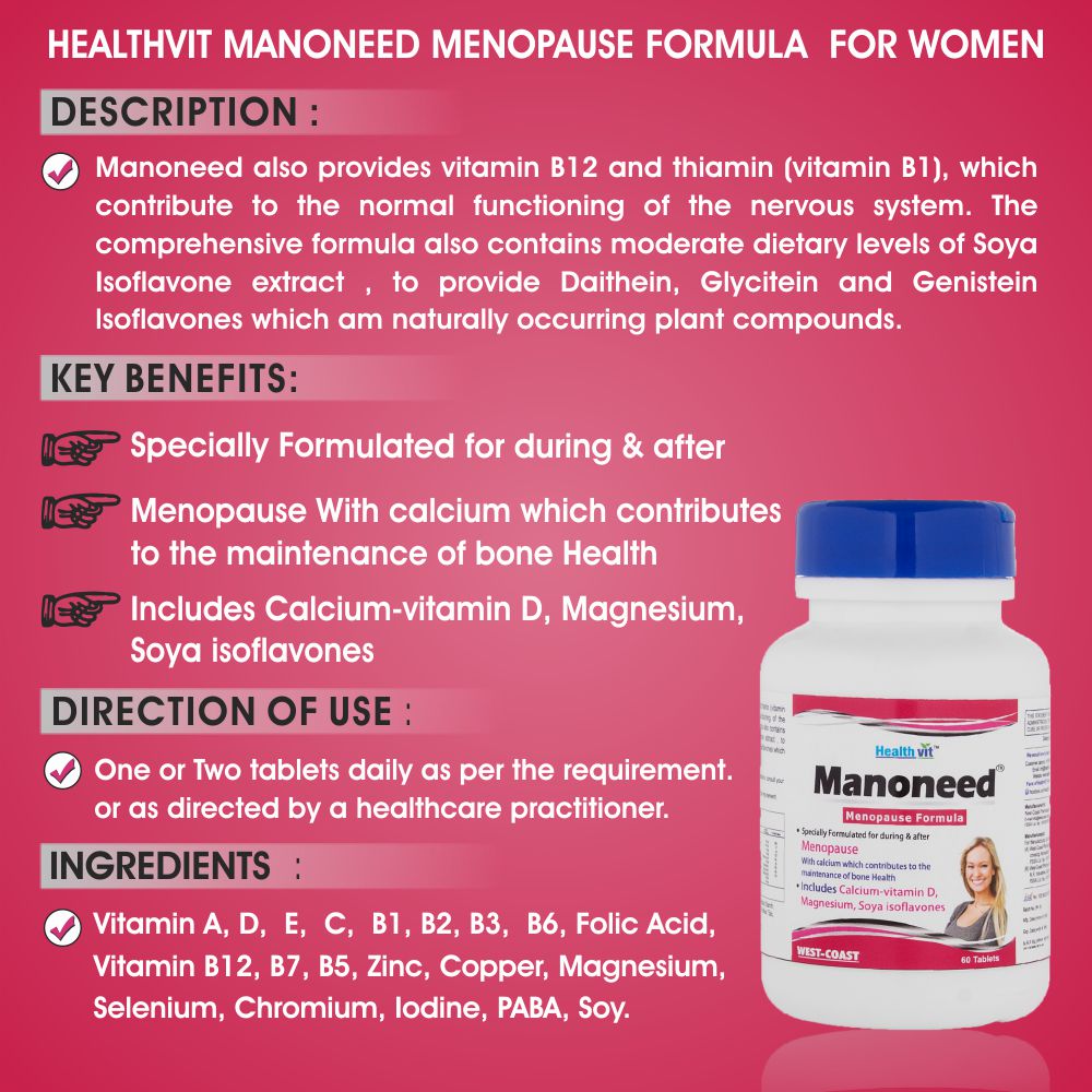 Buy Healthvit Manoneed Menopause Formula For Women 60 Tables (Calcium