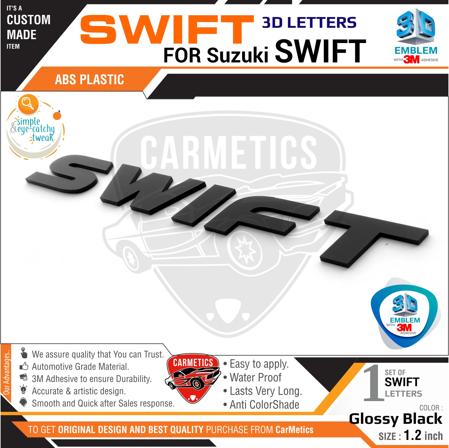 Buy Carmetics Swift 3d Letters For Maruti Suzuki Swift 2018 Glossy