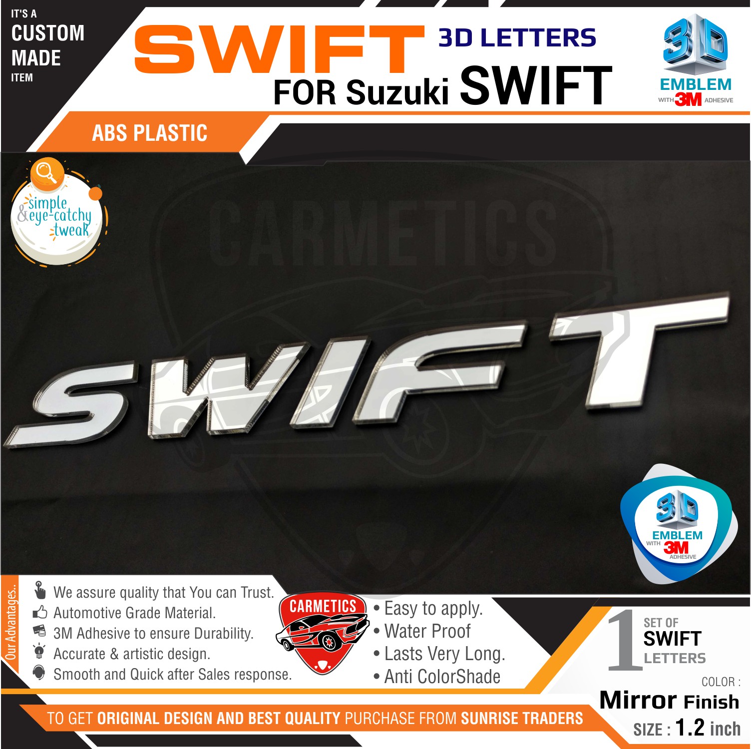 Buy CarMetics Swift 3D Letters for Maruti Suzuki Swift Mirror Finish ...