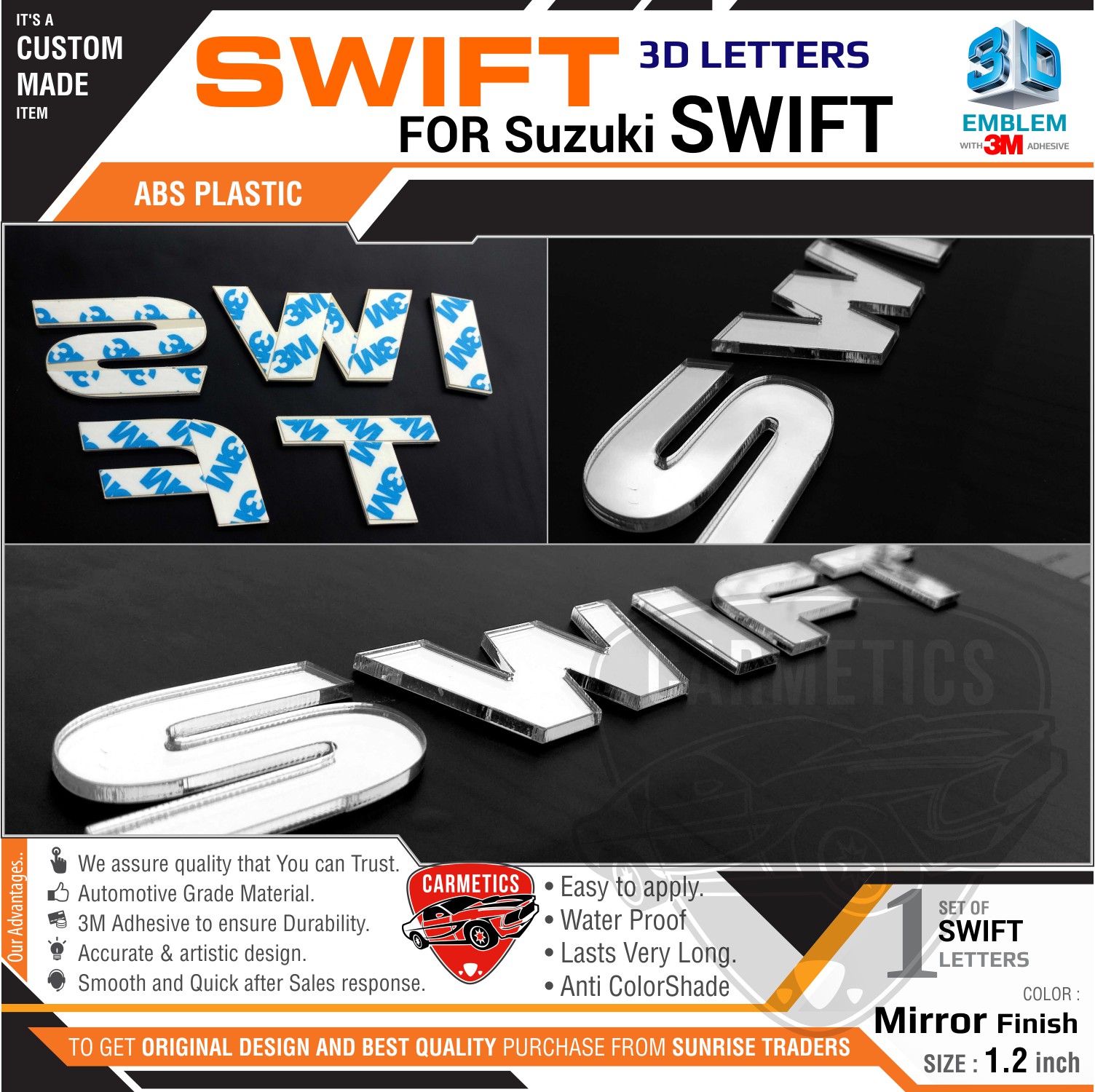 Buy CarMetics Swift 3D Letters for Maruti Suzuki Swift Mirror Finish ...