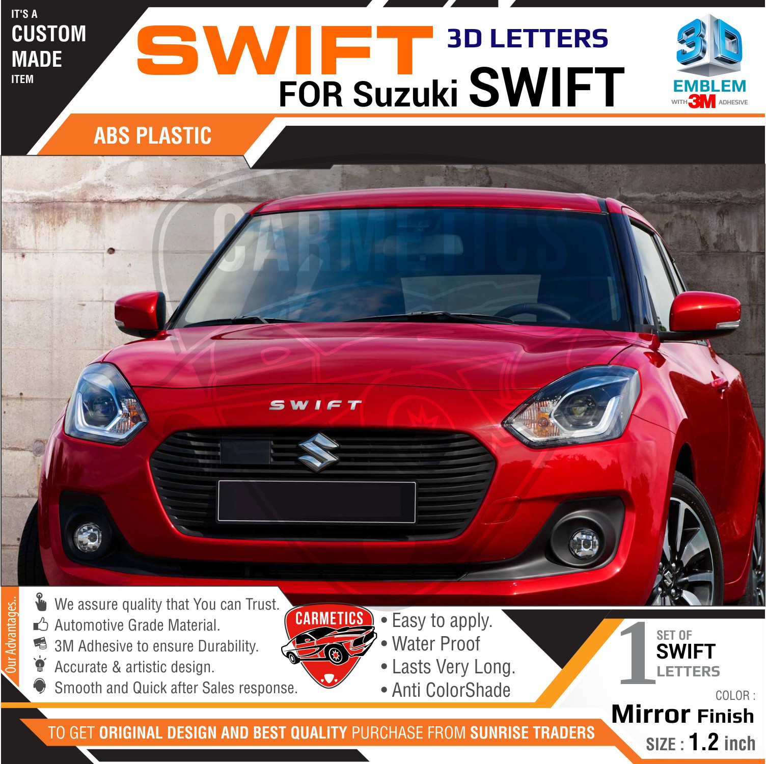 Buy CarMetics Swift 3D Letters for Maruti Suzuki Swift Mirror Finish ...