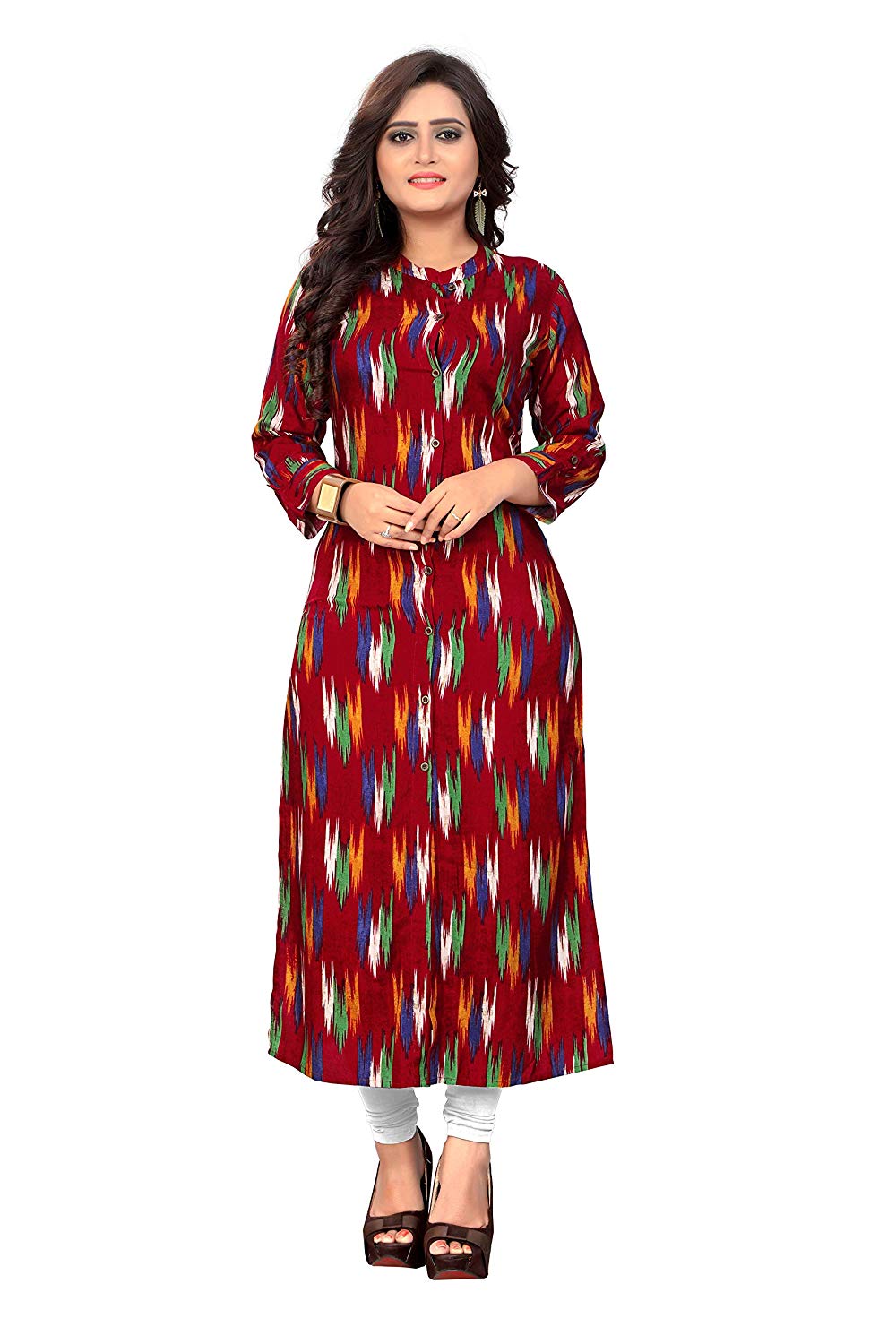 Buy Vaikunth Fabrics Kurti In Maroon Color And Rayon Fabric Printed