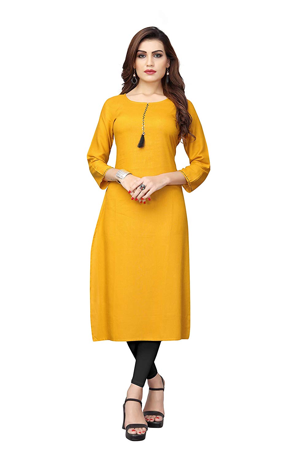 Buy Vaikunth Fabrics Kurti In Yellow Color And Rayon Fabric Plain Kurti