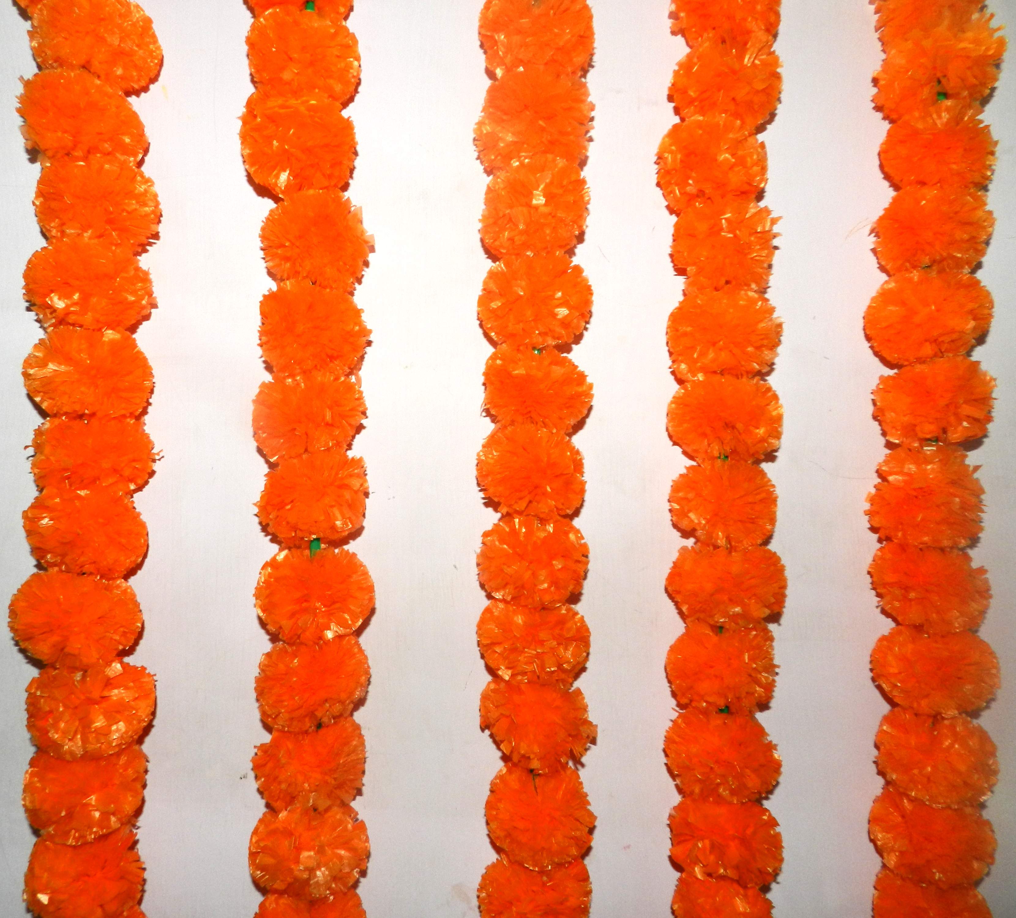 Buy 10 Piece Hanging Ladi of Artificial Marigold Flower in Orange color
