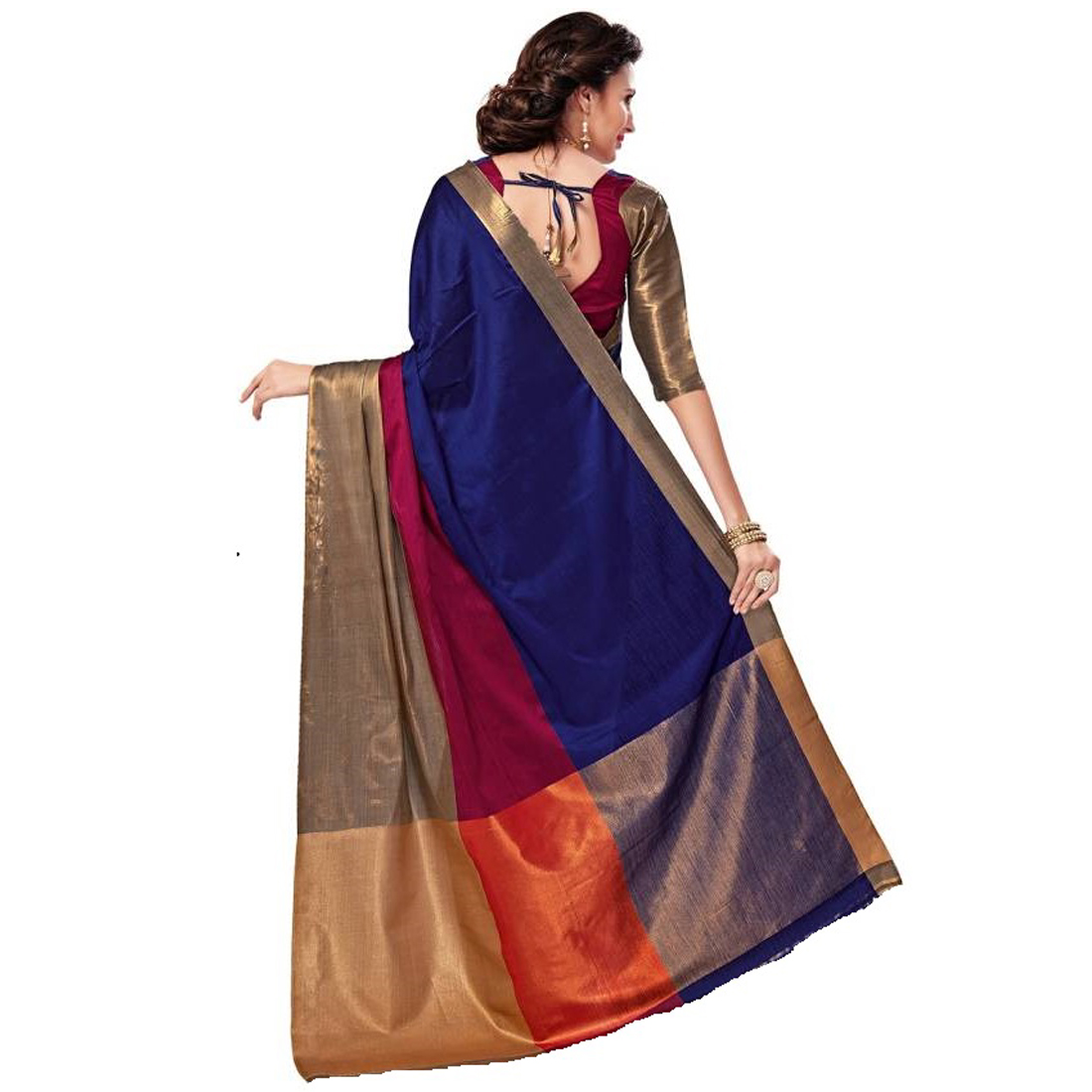 Madrasi Cotton Silk Saree with Cultural Print Motifs and Matching Blouse Piece for Women main image 1