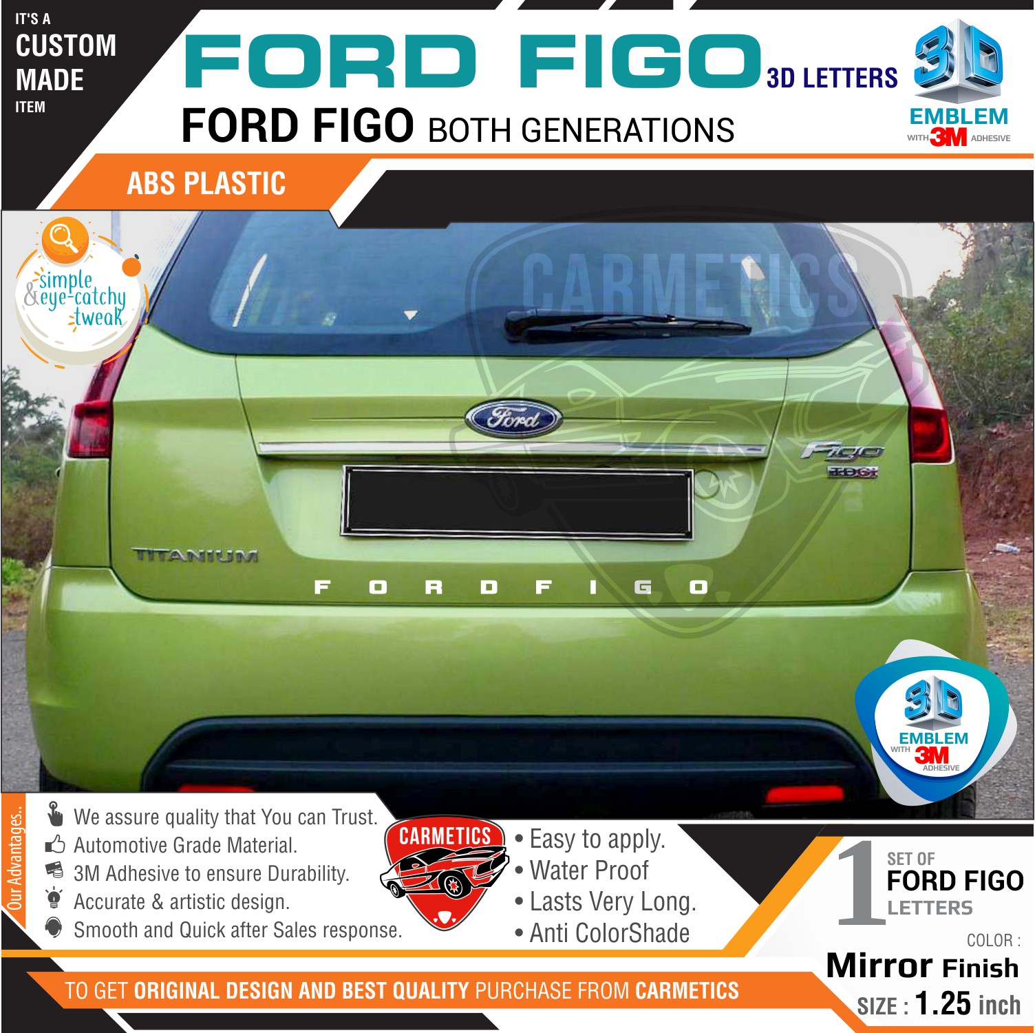 Buy CarMetics Ford Figo 3D Letters for Ford Figo Mirror Finish