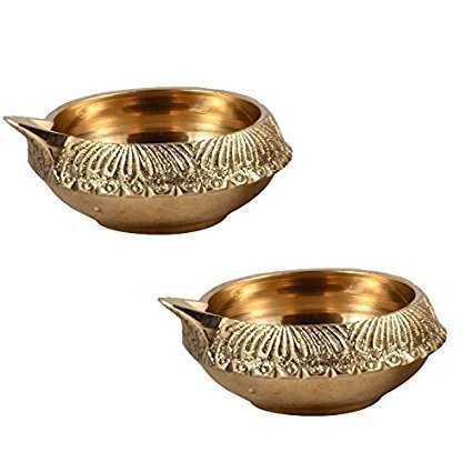 Decorative Brass Kuber Diya 7 cms by 2 cms Authentic look SET of 2