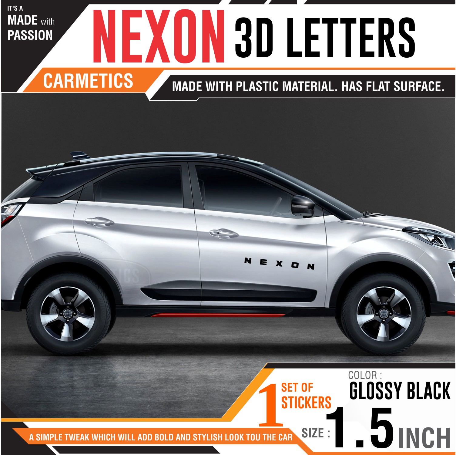 Buy Carmetics Nexon 3d Letters For Tata Nexon Accessories 3d Stickers ...