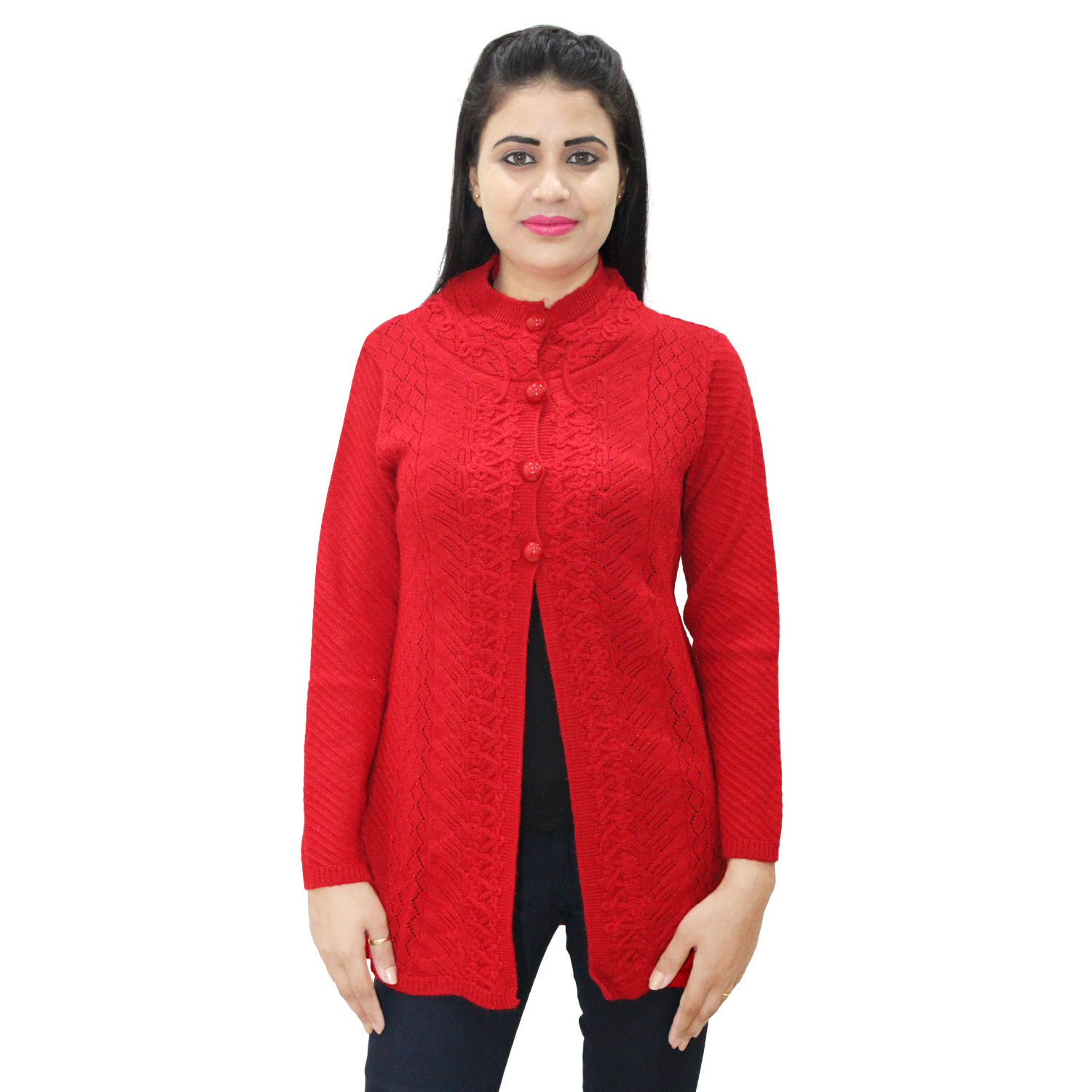 Buy Matelco Women's Red Button Cardigan with Pockets L Online @ ₹1549 ...