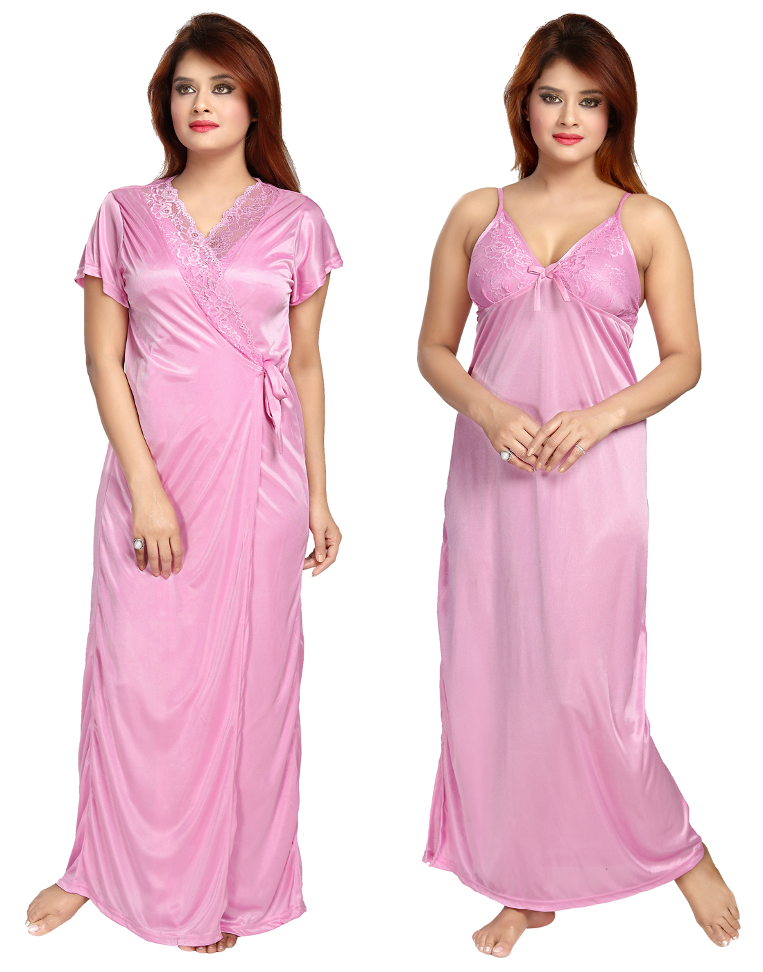 Buy Be You Pink Solid Women Nightwear Set 3 Piece Nighty Set Online