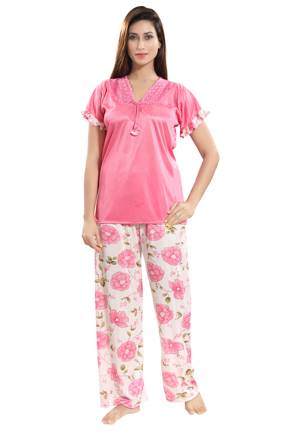 Buy Be You Pink Floral Women Nightwear Set / 6 Pieces Nighty Set Online ...