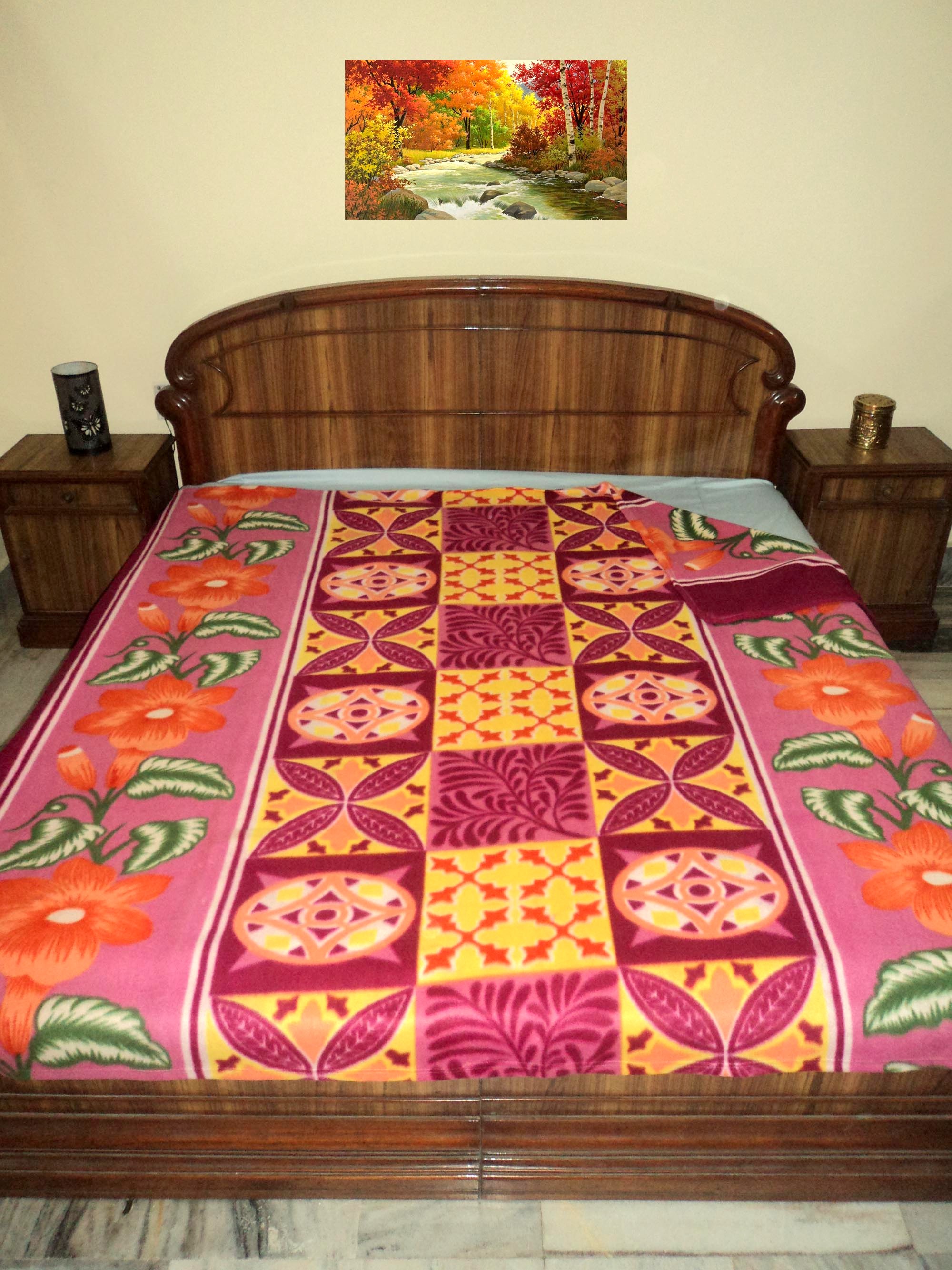 Buy Blankets For Double Bed Floral Design Poly Wool Blankets Cum Woolen