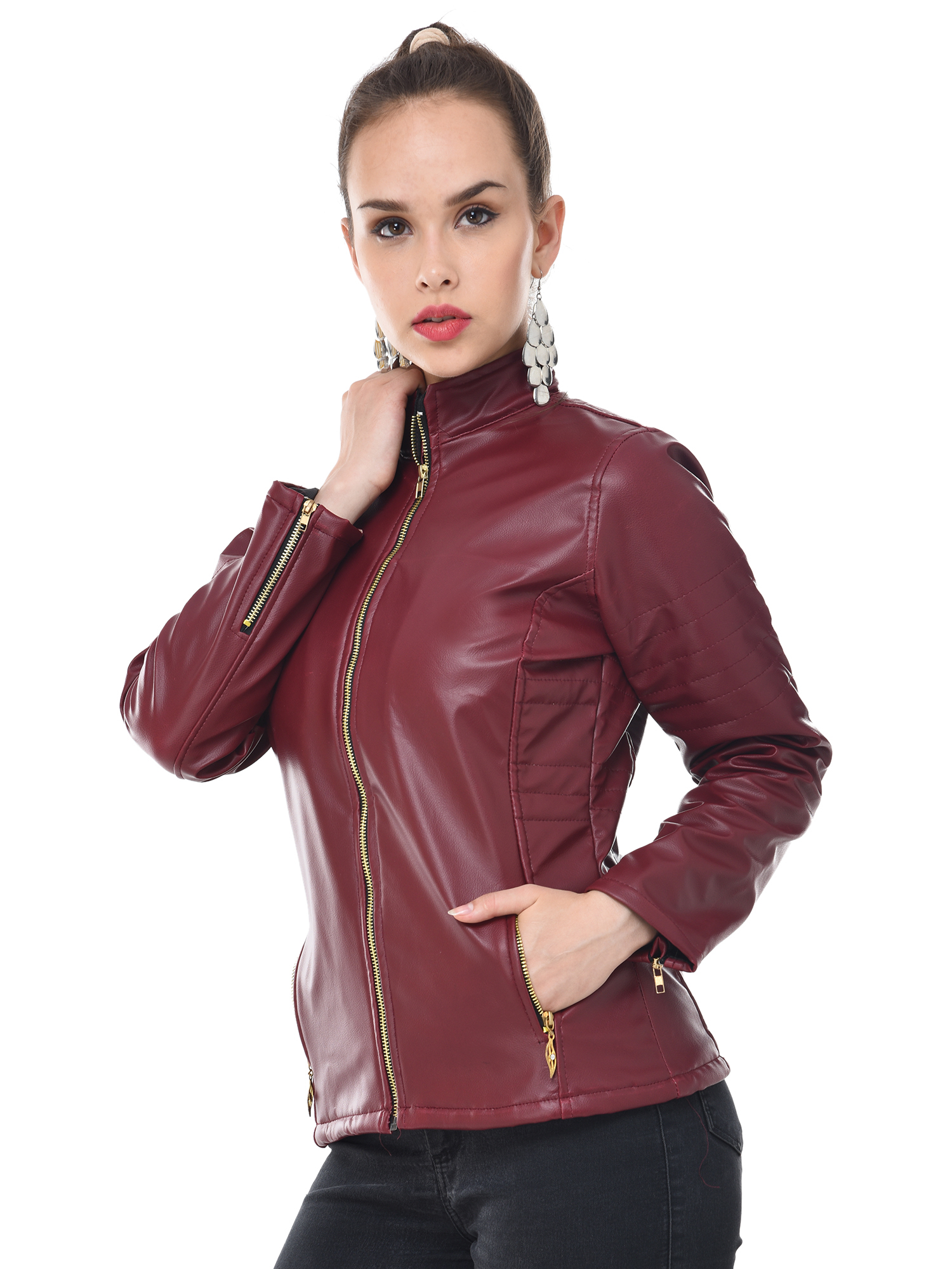 Buy BuyNewTrend Maroon Faux Leather Regular Womens Jacket Online @ ₹609 ...
