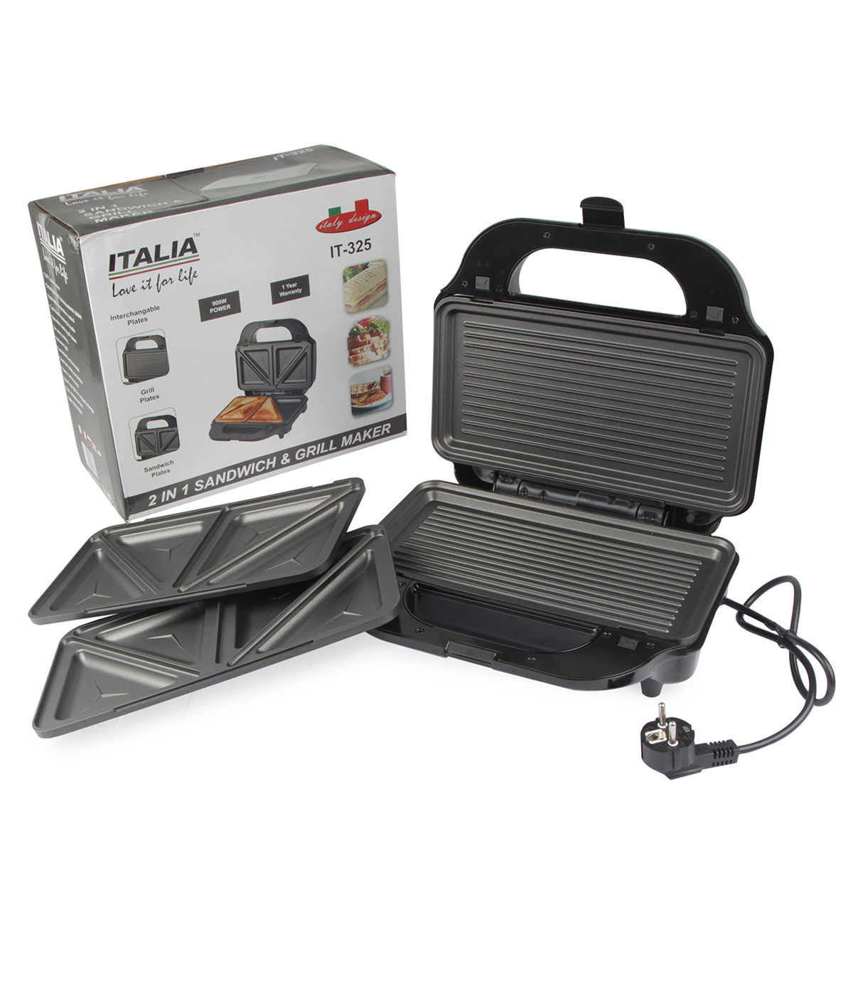 Buy IT325, 900W 2 in 1 Jumbo Grill Sandwich Maker NonStick , Interchangeable Plates toaster