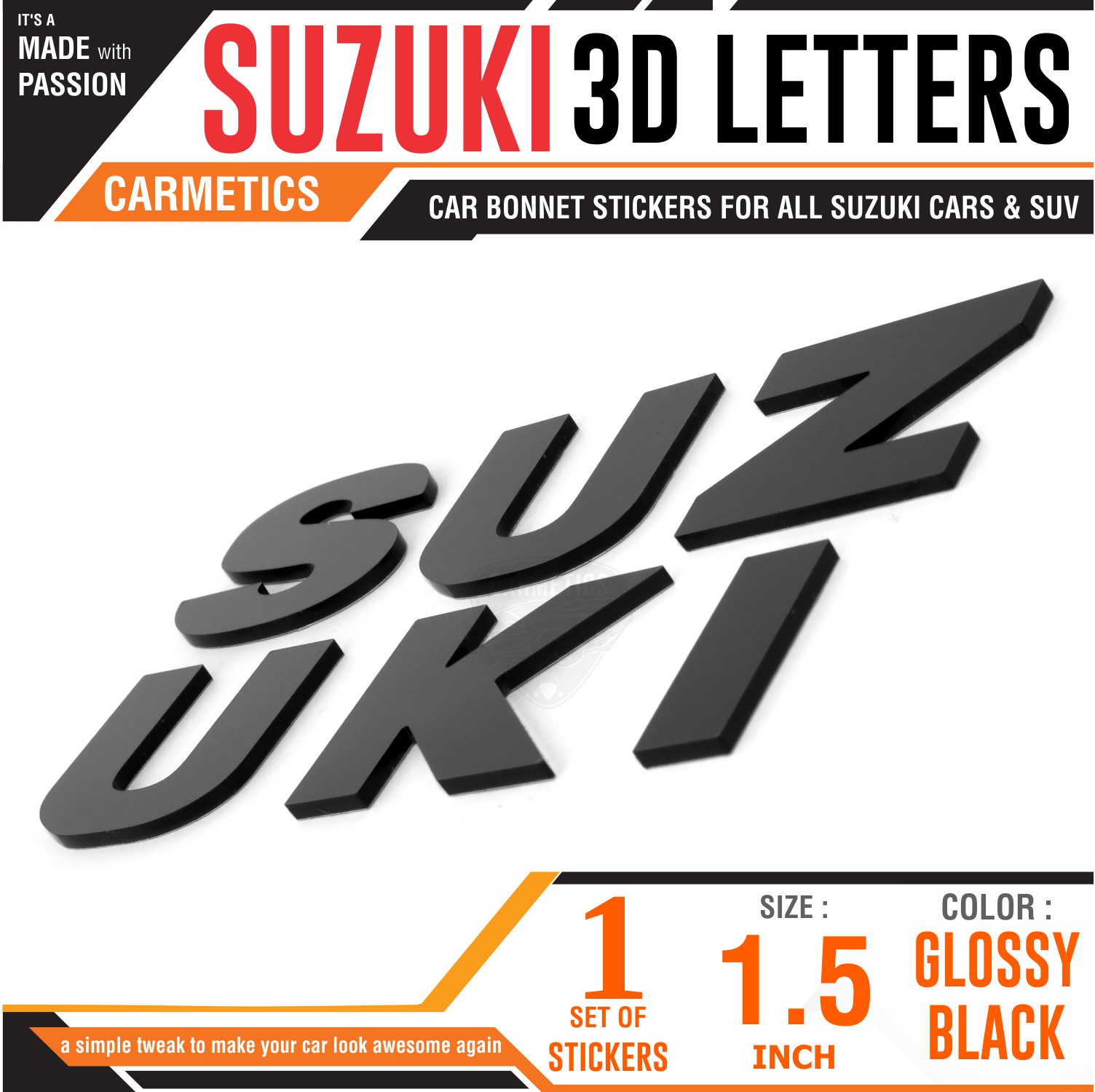 Buy CarMetics Suzuki 3D Letters for Maruti Suzuki Swift Glossy Black 1 ...