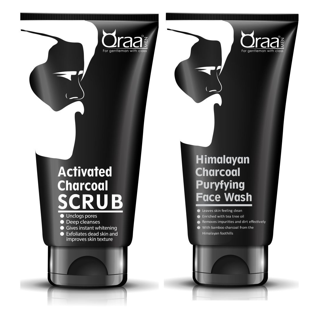 Buy QRAA Activated Charcoal Kit for Men 200 Grams Charcoal Facewash