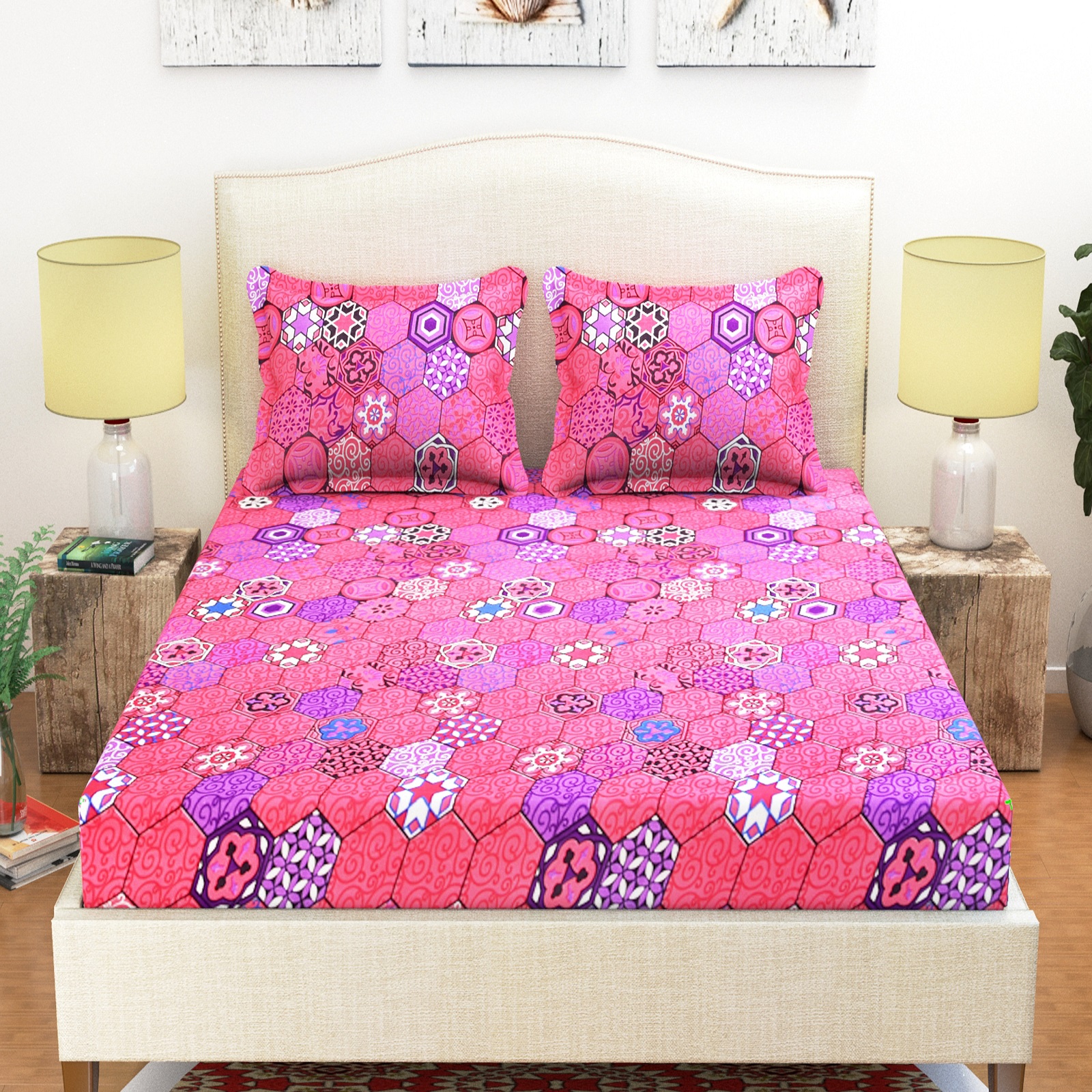 Buy Azaani 100 Micro Peach Polycotton 1 Double Bedsheet With 2 Pillow