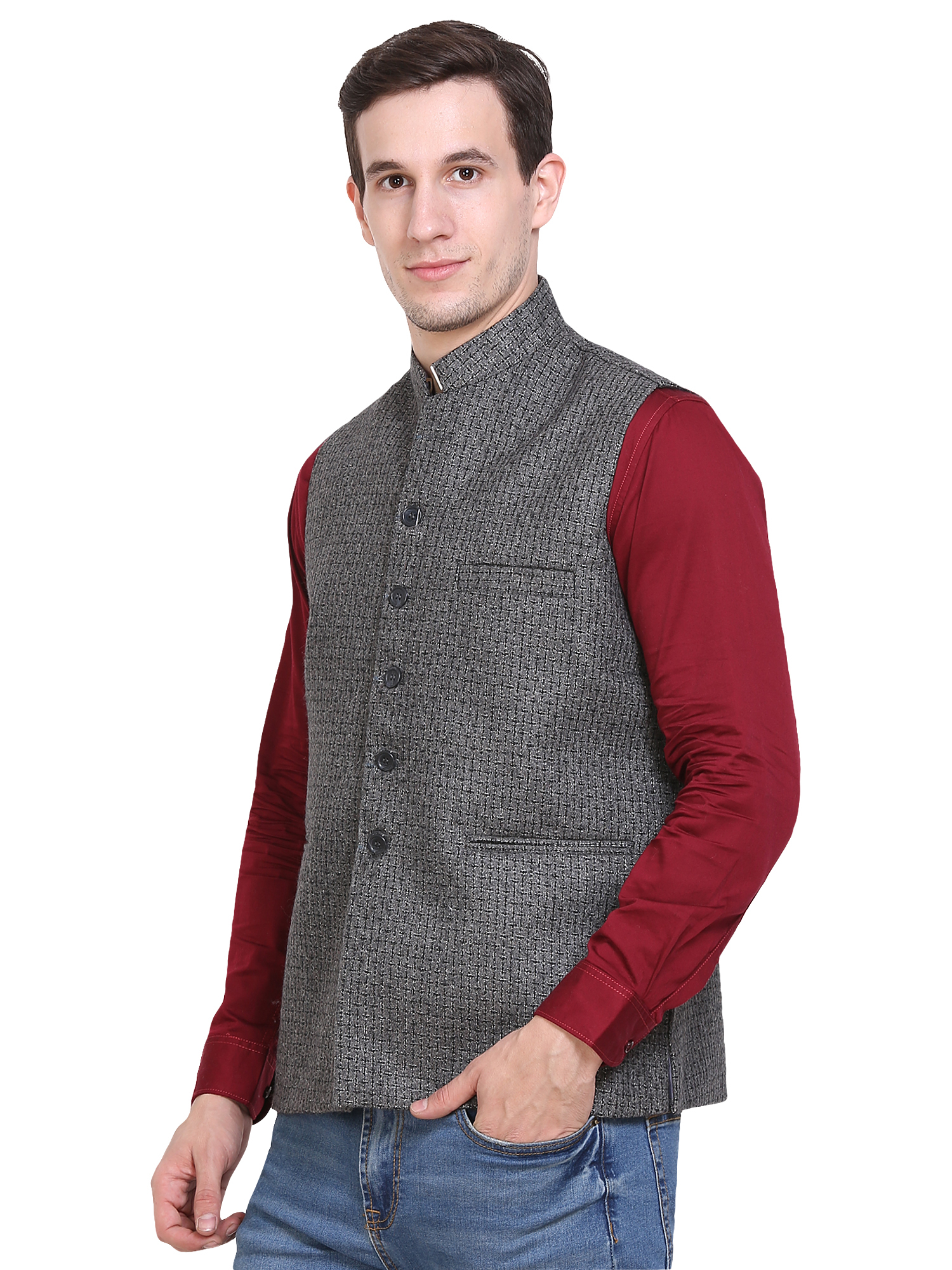Buy BuyNewTrend Tweed Woolen Nehru Jacket Mens Waistcoat Online ₹999