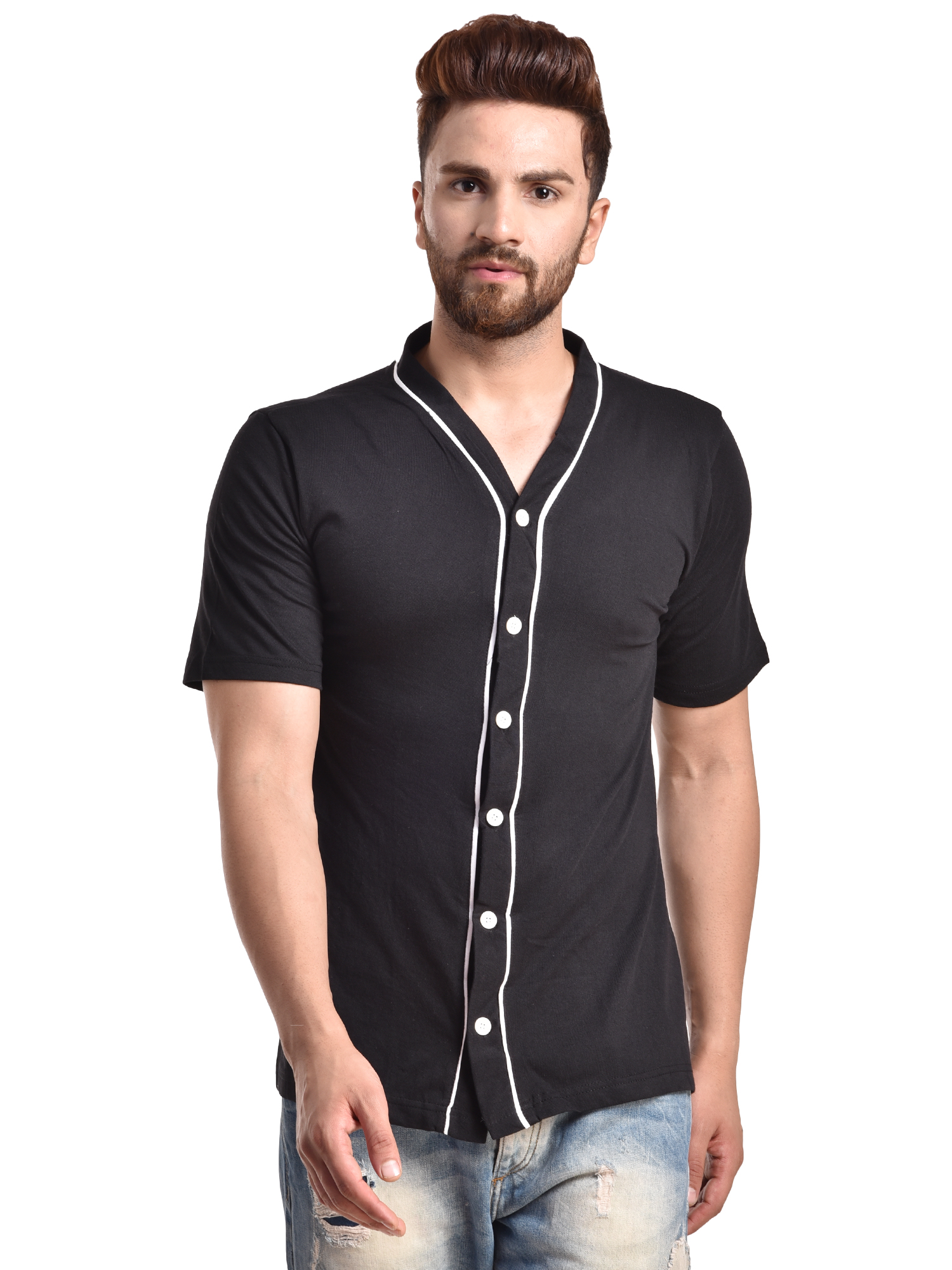 Men's Black Short Sleeves Round Neck Slim Fit T-Shirt