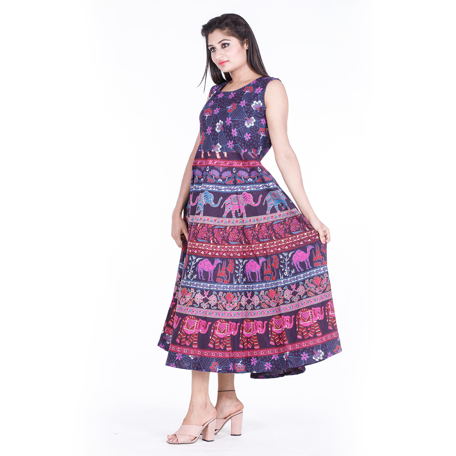 Buy Dhruvi Casual or Party Wear Long Cotton Maxi Dress for Women and Girls in Free Size Online 