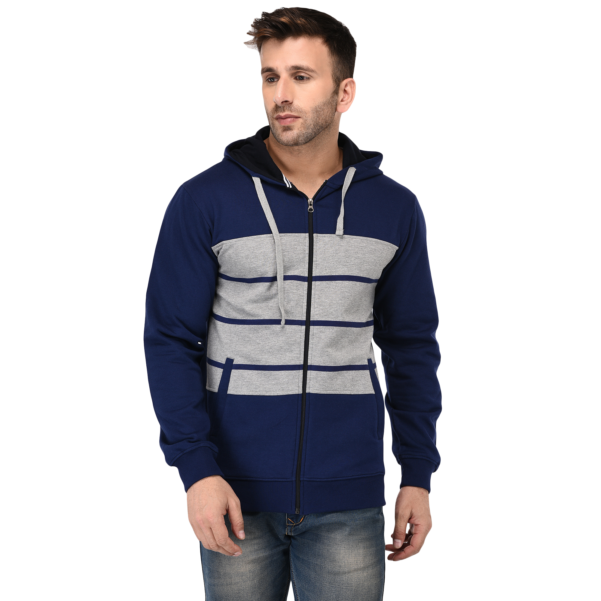 Buy Vivid Bharti Blue Hooded Zipper Men's Sweatshirt Online @ ₹799 from ...