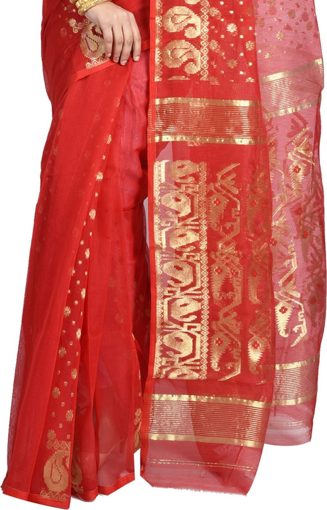 red dhakai with blouse