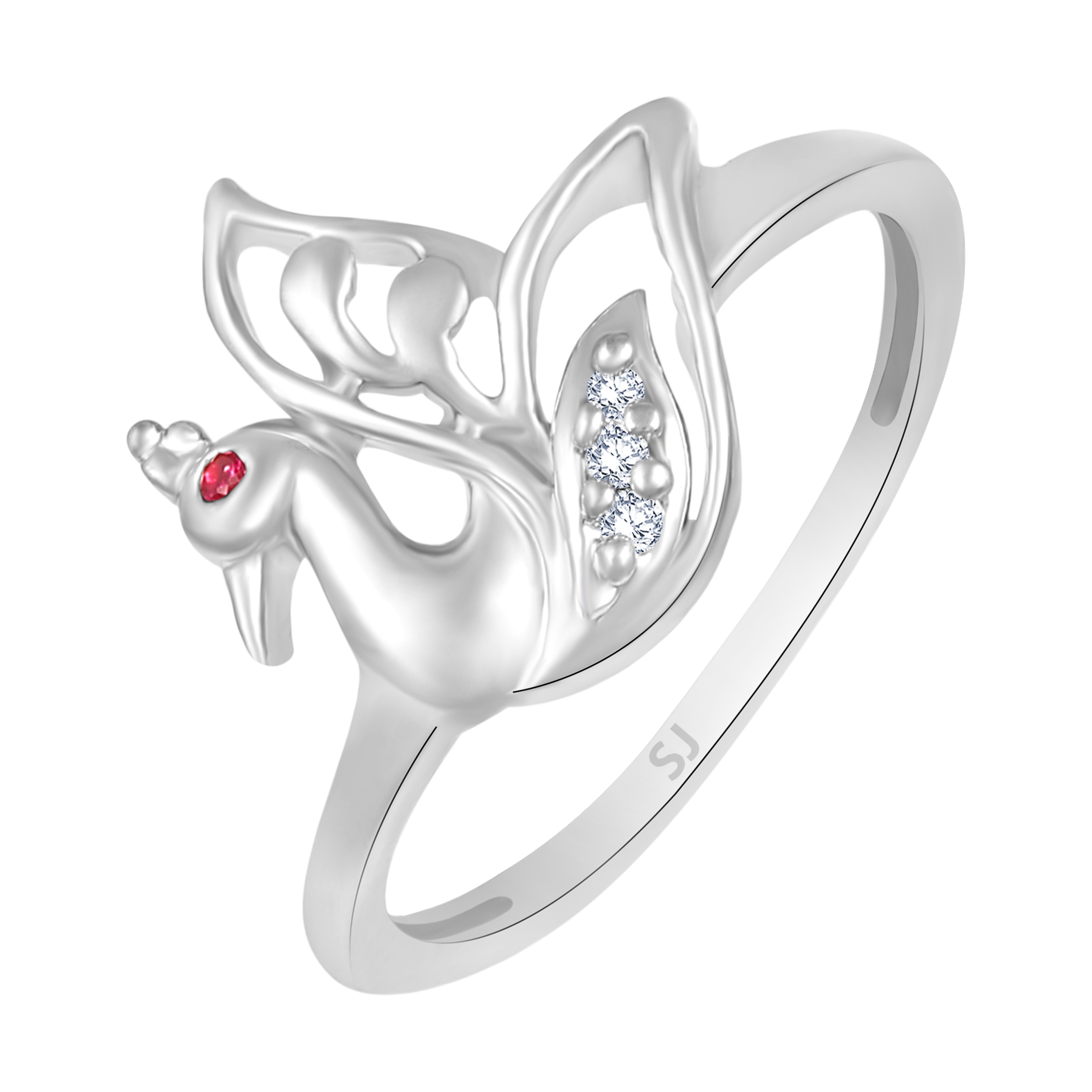 Sukai Jewels Heart Solitaire Rhodium Plated Alloy Brass Cubic Zirconia Rin