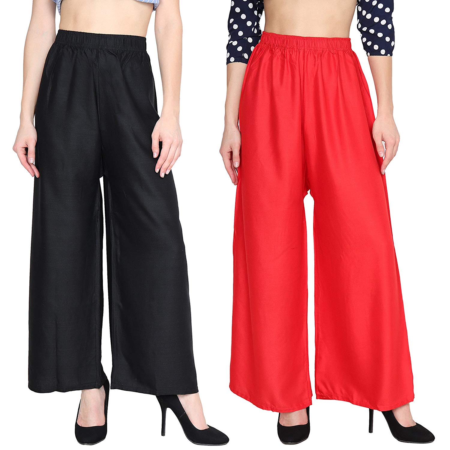 Buy Anshu Imported Rayon Black and Red Palazzo Pant Indian Ethnic Plain ...