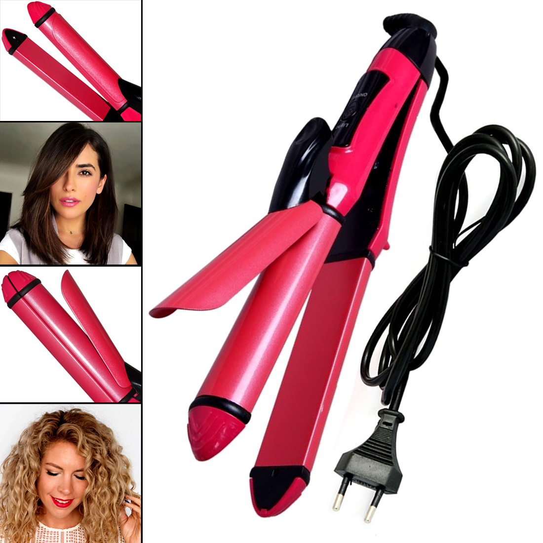 2in1 Professional Solid Ceramic Hair Straightener Flat Iron Anti Static Hair Curler Curling Iron Rod Styling Roller 35W