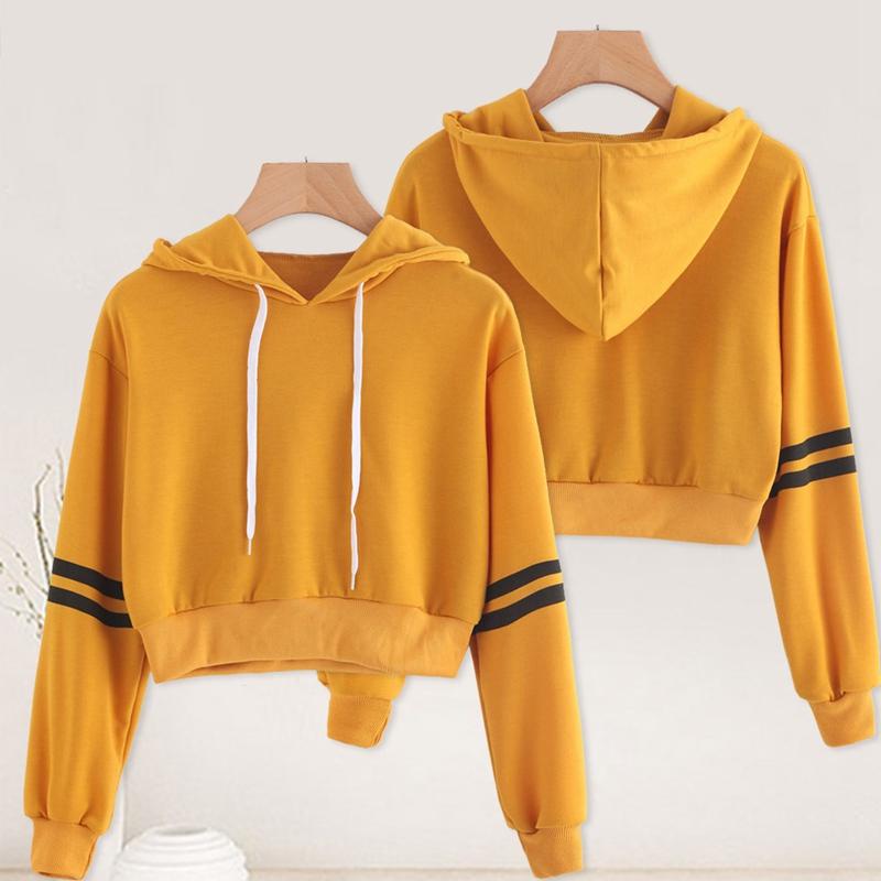 Buy Raabta Fashion Mustard Stripe Pullover Hooded Sweatshirt For Women ...