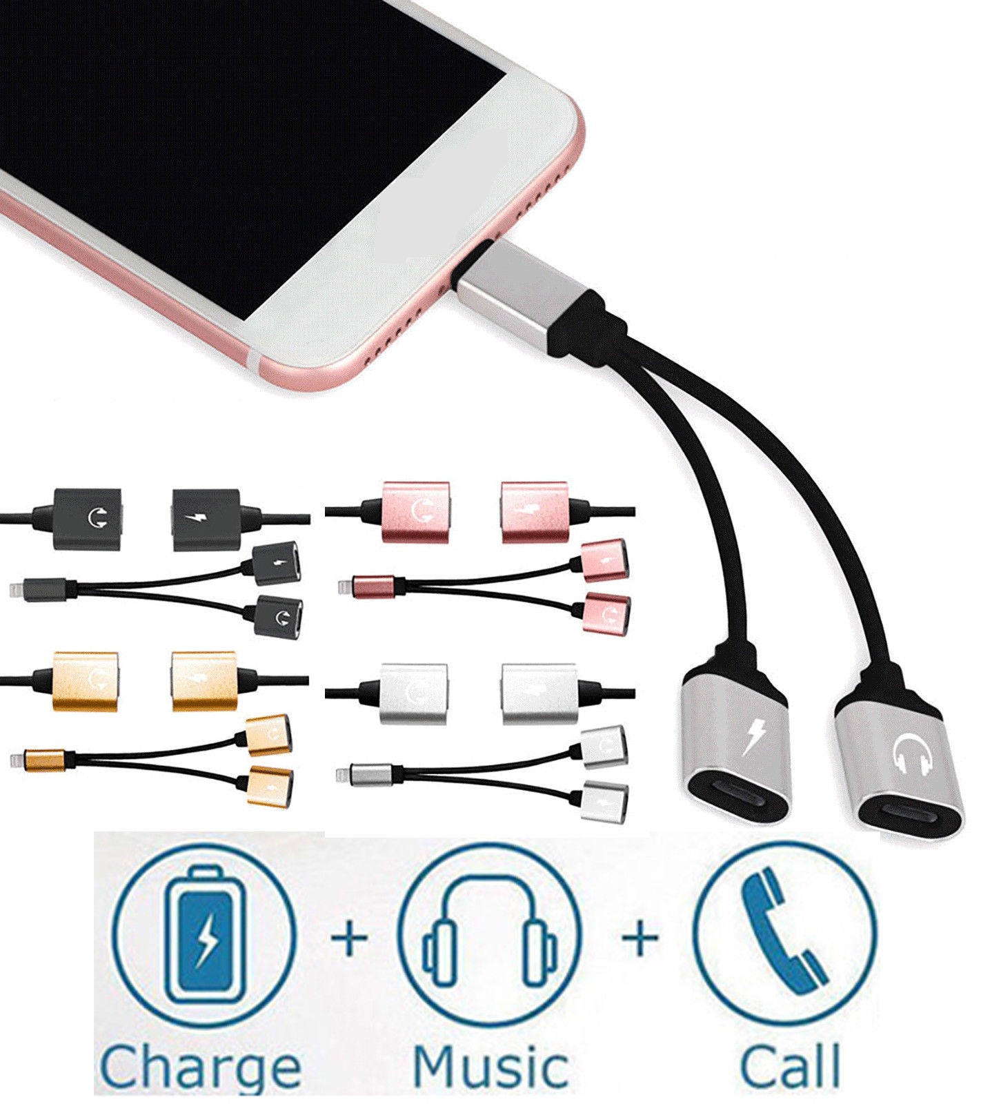 Buy Tech Gear Dual Lightning Adapter Headphone Audio Cable Charger Splitter 2 in 1 Connector For