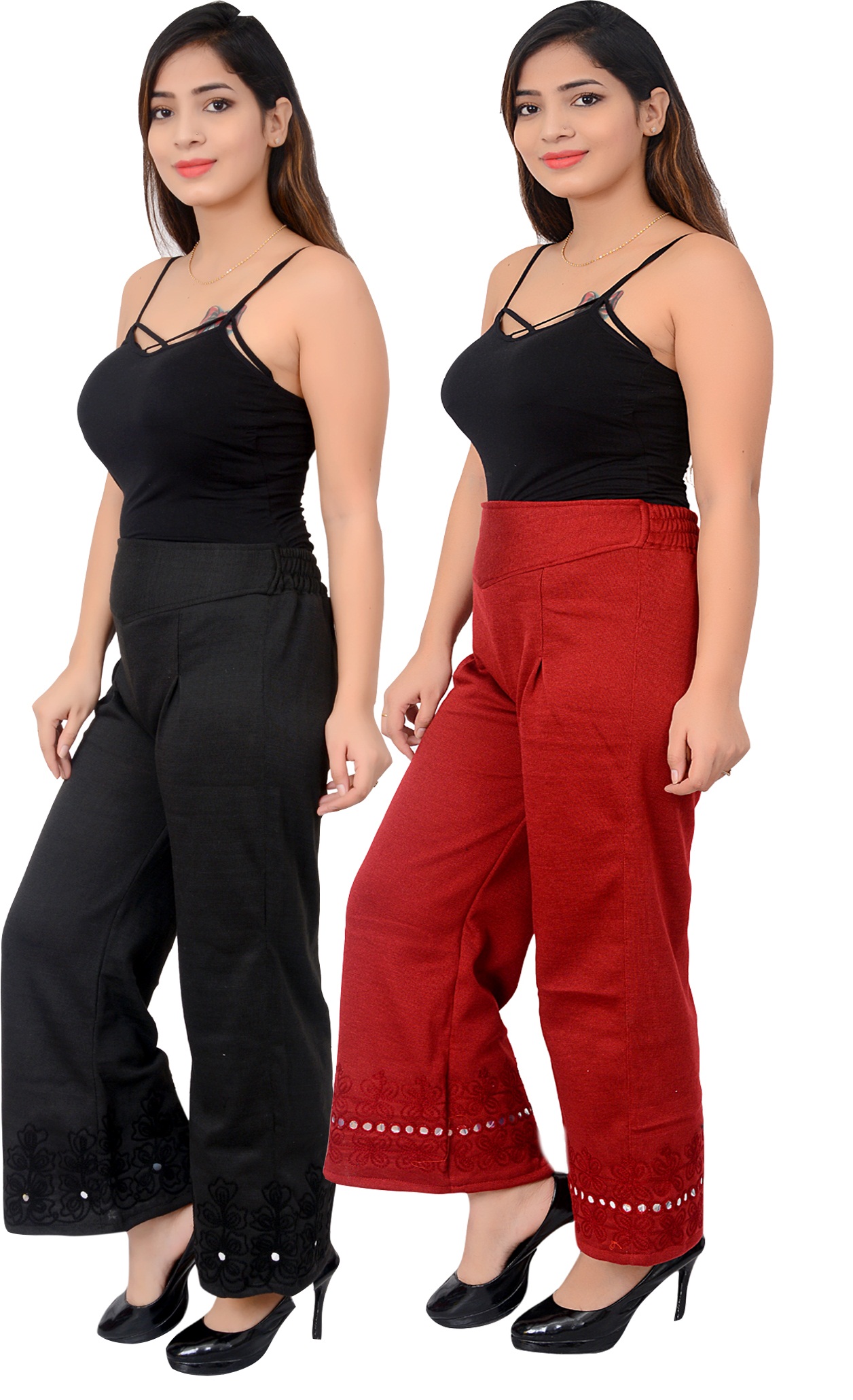 Buy Combo pack black and maroon colour Free size woolen palazzo pant or ...