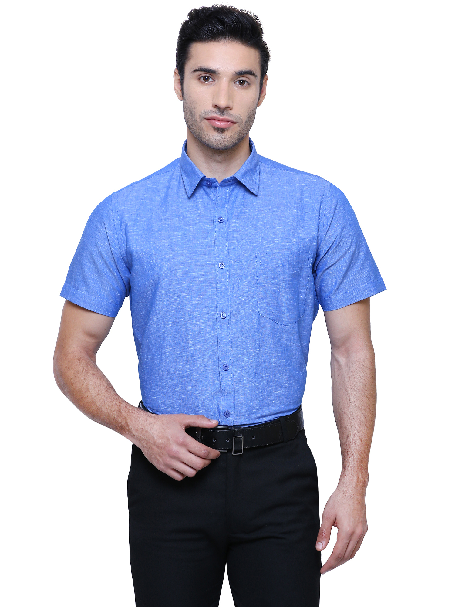 Buy SBCLHS234 - Men's Royal Blue Linen Cotton Half Sleeve Solid Oxford ...