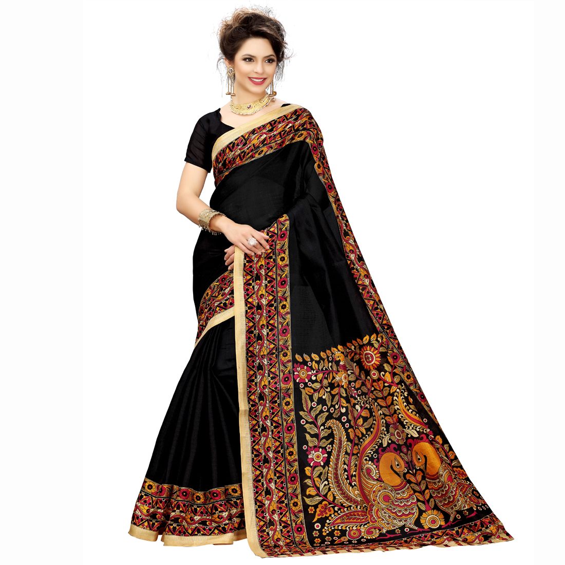 Buy Indian Beauty Womens Multi Color Mysore Silk Printed Saree With Blouse Piece Pack Of 2