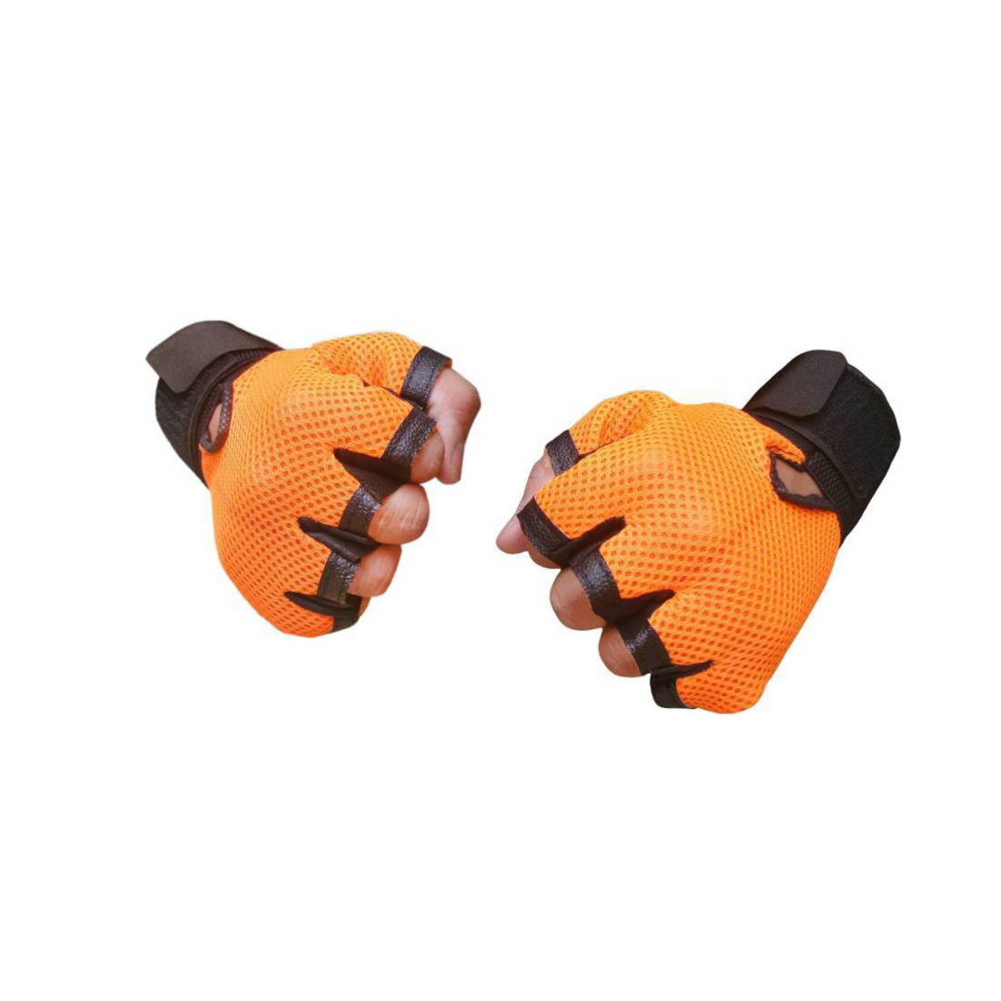 Snipper Leahter and netted half finger Gym Fitness Gloves  Free Size, Orange 