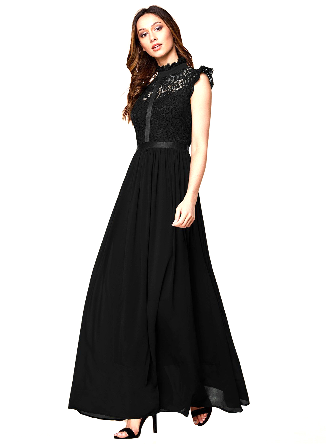 Buy Black High Neck Net Style Flared Women Maxi Dress Online ₹899 