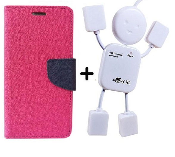 Flip Back Cover For Samsung Galaxy S7 / Samsung S7 PINK With Usb Hub