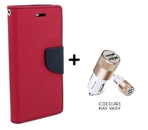 Flip Back Cover For Sony Xperia C3 / Xperia C3 PINK With Dual USB car Charger CR750ADP