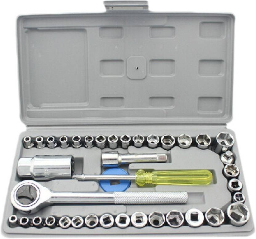 Universal Adjustable Wrench and T Bar 40pcs Tool Kit for Home Machine Screw Driver Combo Socket Set Pack of 40