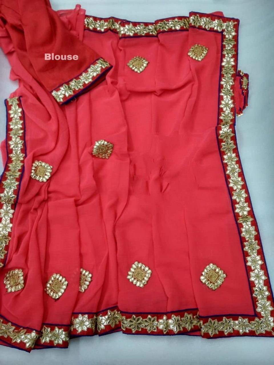 Buy Traditional gota pati saree with beautiful Gota border with ...