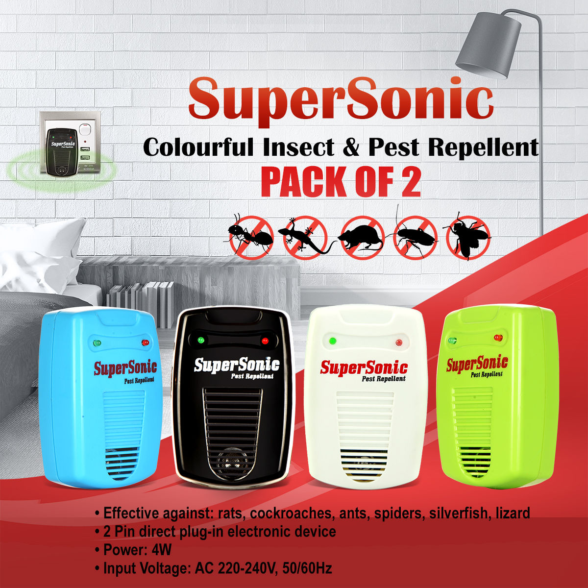 Buy pack of 3 New Super ultra Sonic Colourful Insect Pest Repellent