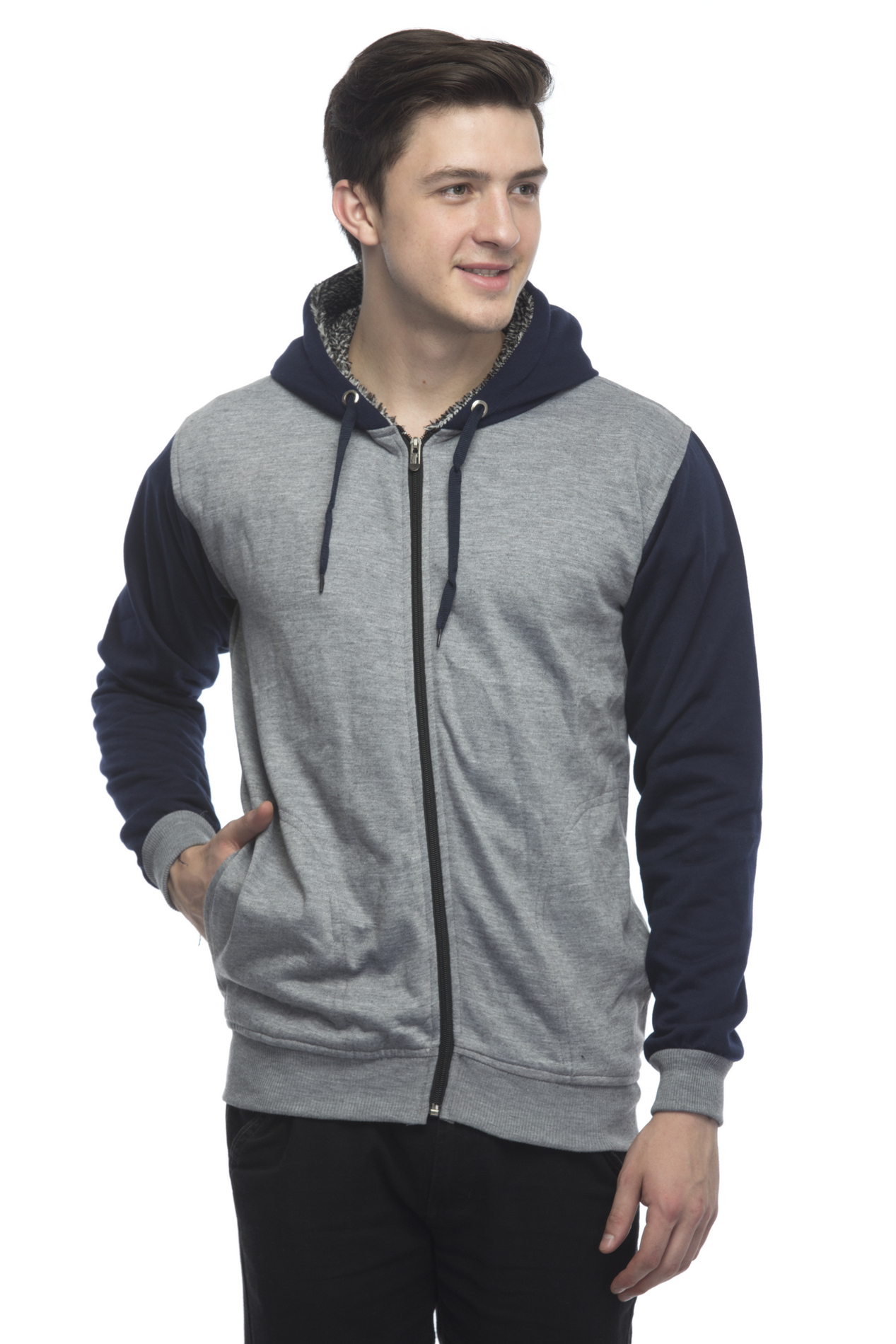 Buy Lambency Men's Grey Hooded Sweatshirt Online @ ₹543 from ShopClues