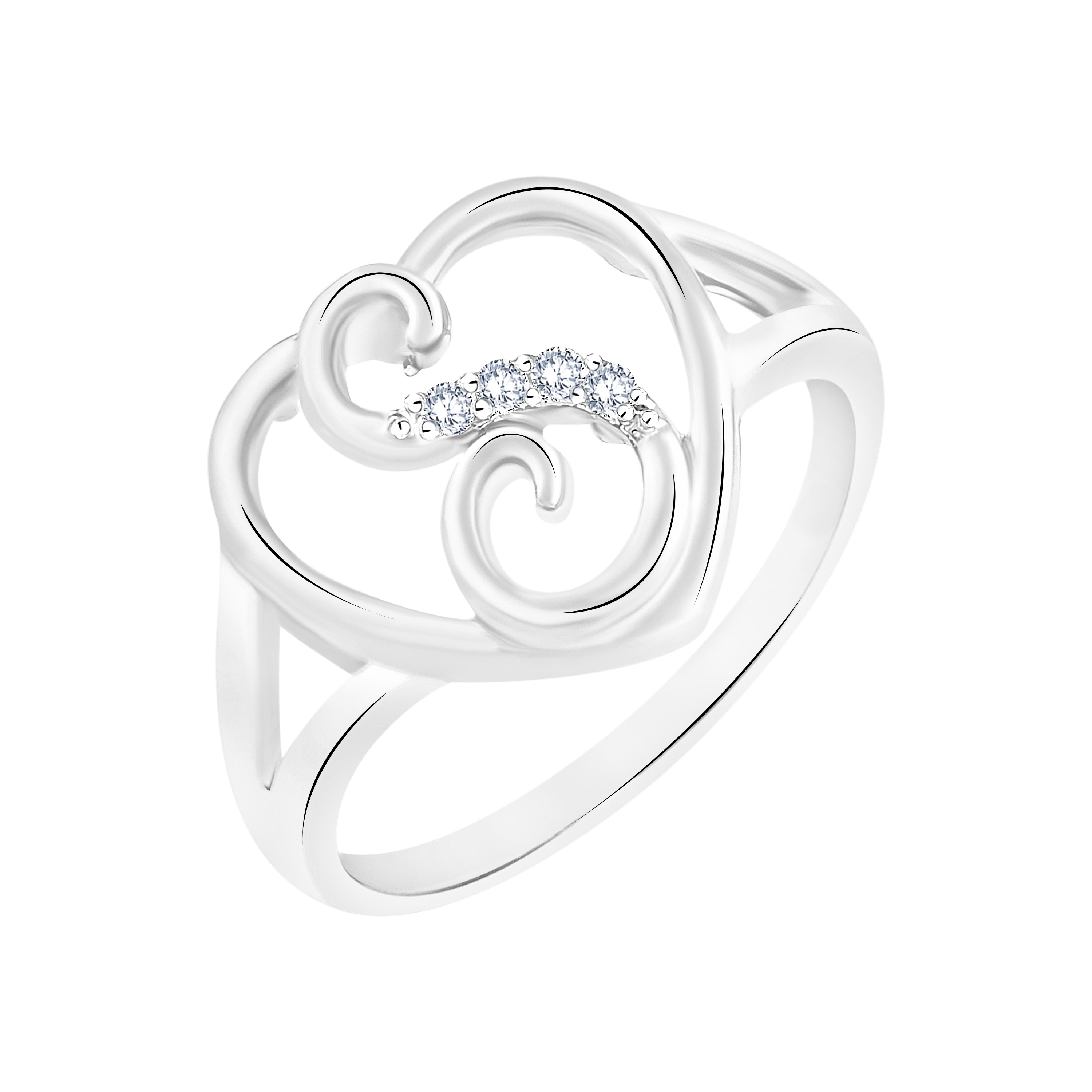 Sukai Jewels Stylish Heart Initial 'S' Rhodium Plated Alloy Brass Cubic Zirconia Alphabet Ring for Women Girls SAFR225R