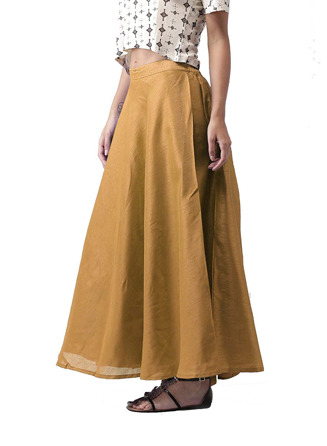 Buy TNQ Raw Silk Skirt Golden /Women's Chanderi Maxi Skirt / Long ...