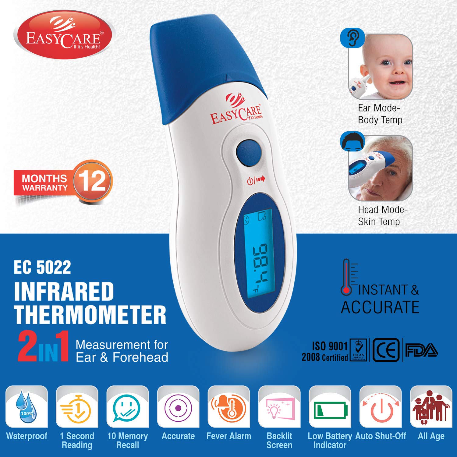 Buy EasyCare EC5022 Infrared Thermometer with 2 IN 1 Measurement for