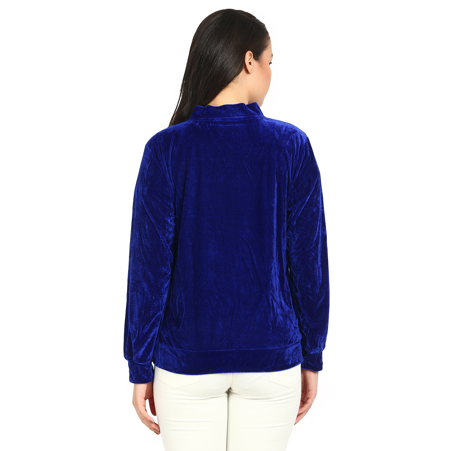 Buy Raabta Fashion Women's Royal Blue Velvet Semi Winter Jacket Online ...