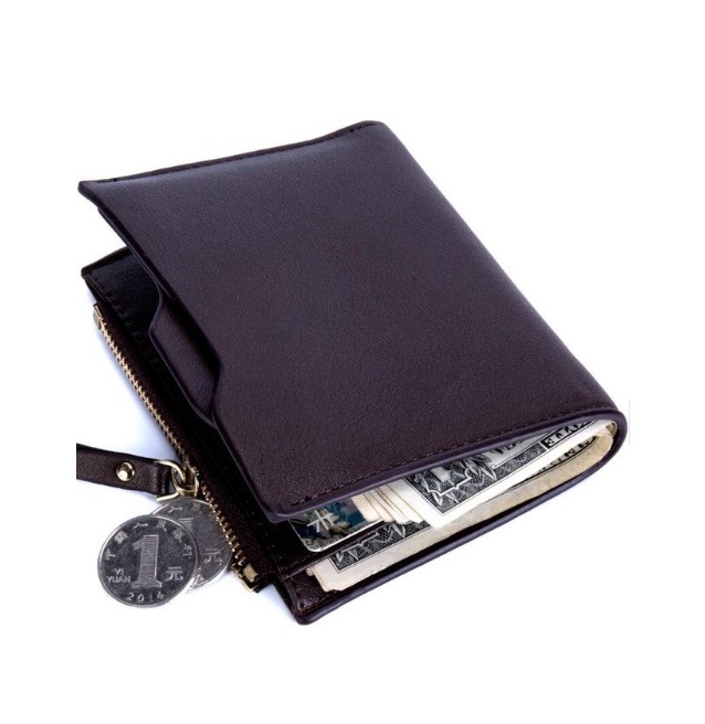 DIDE Men Stylish Wallet with zipper Man Purse PU leather made removable Card slot Brown