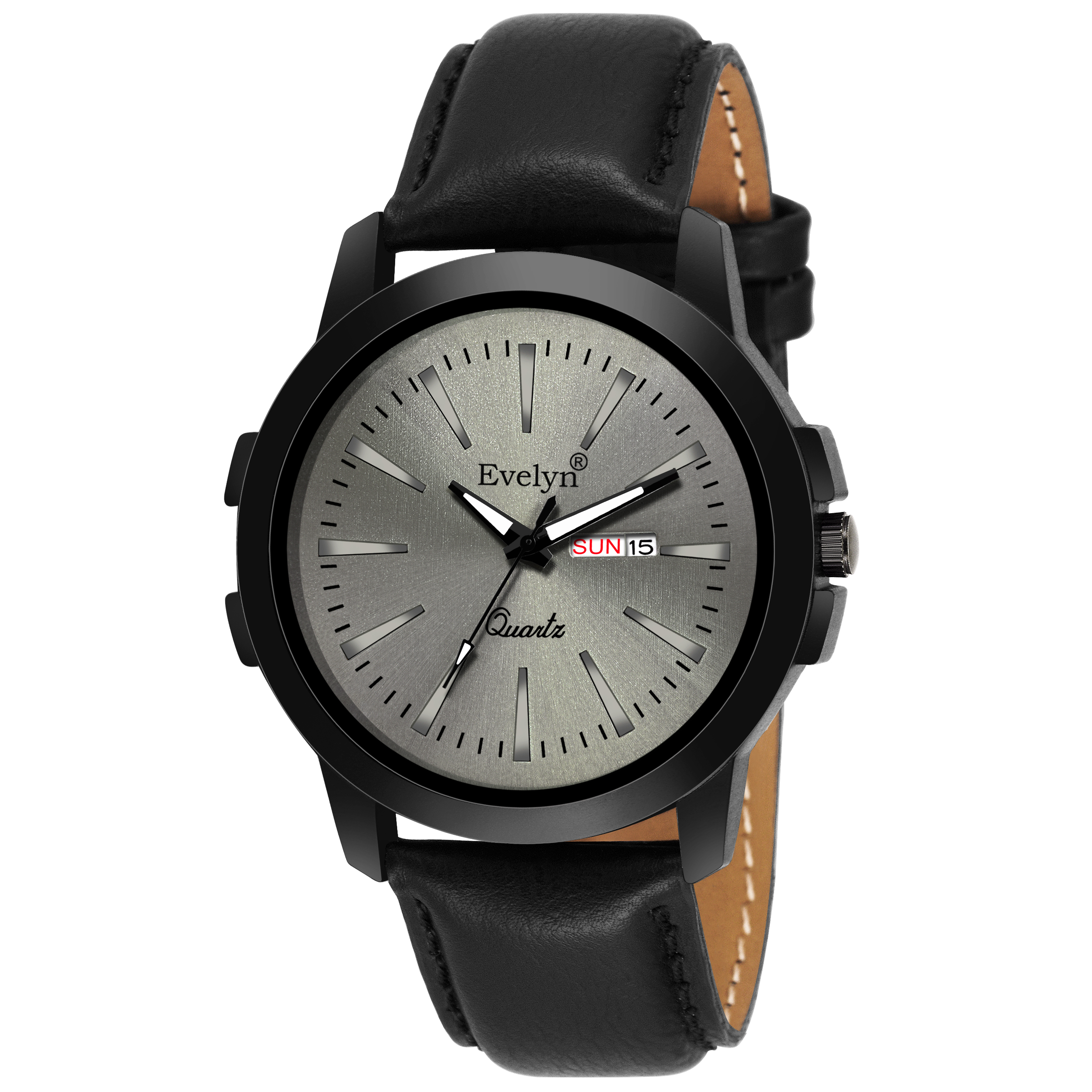 Evelyn Men Grey Dial Black Leather Strap Analog Watch Eve 762