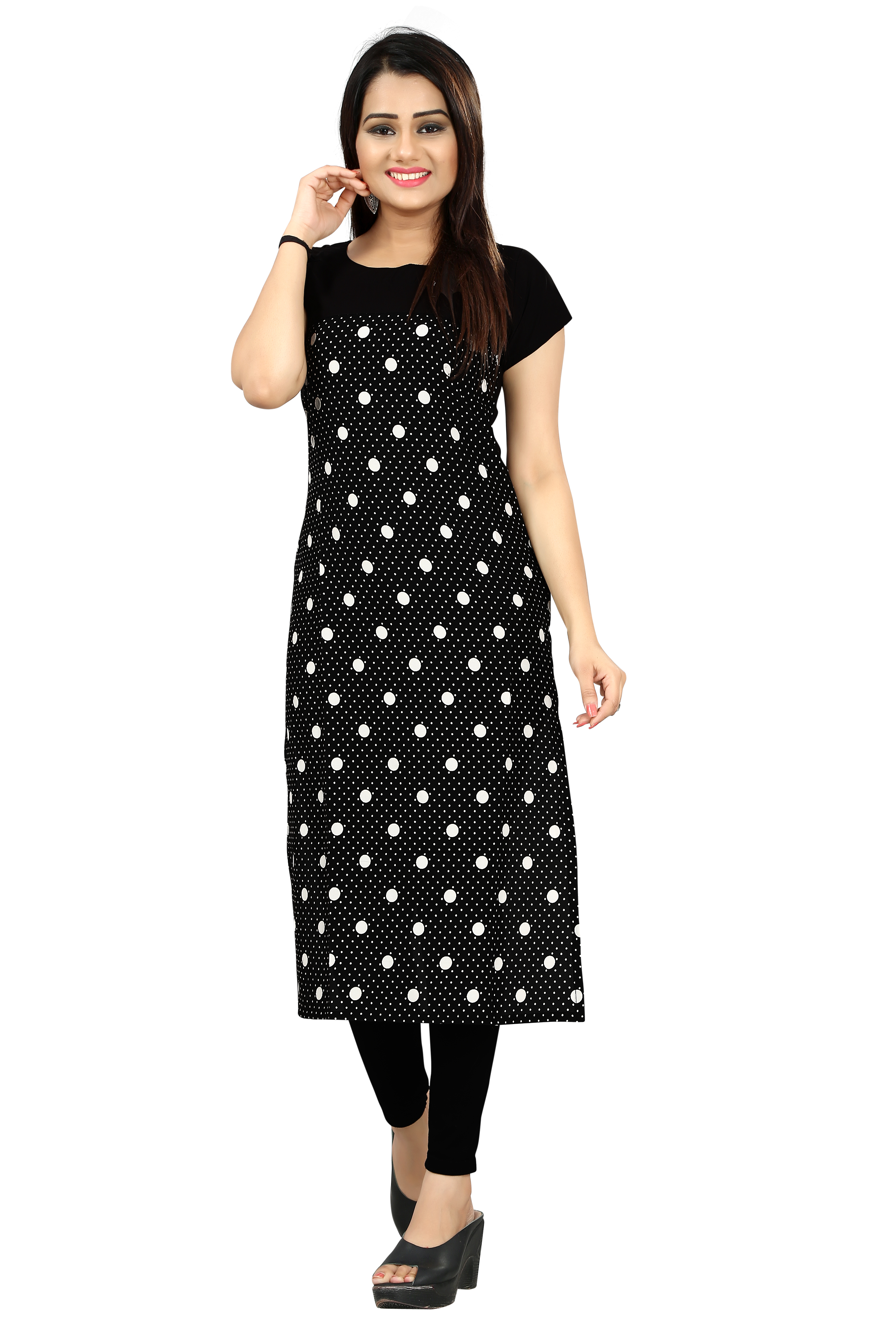 Buy Blancora Women Dotted Black Crepe Straight Kurti Online @ ₹389 from ...